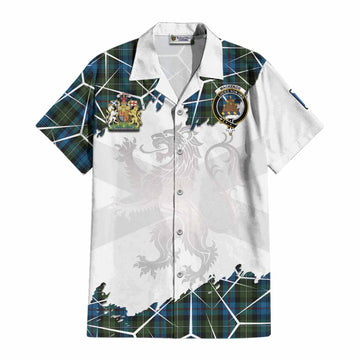Mackenzie (Mckenzie) Tartan Cotton Hawaiian Shirt with Family Crest and Lion Rampant Grunge Style