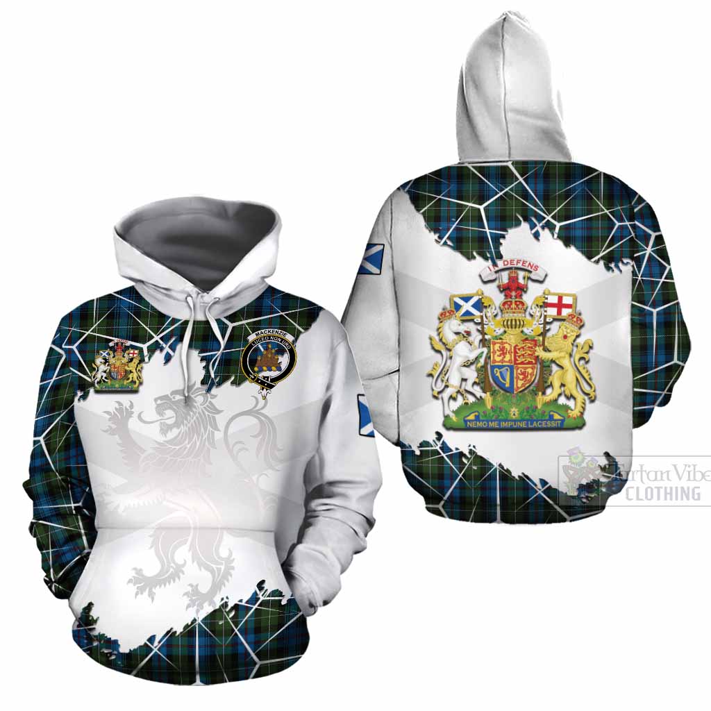 Mackenzie (Mckenzie) Tartan Cotton Hoodie with Family Crest and Lion Rampant Grunge Style