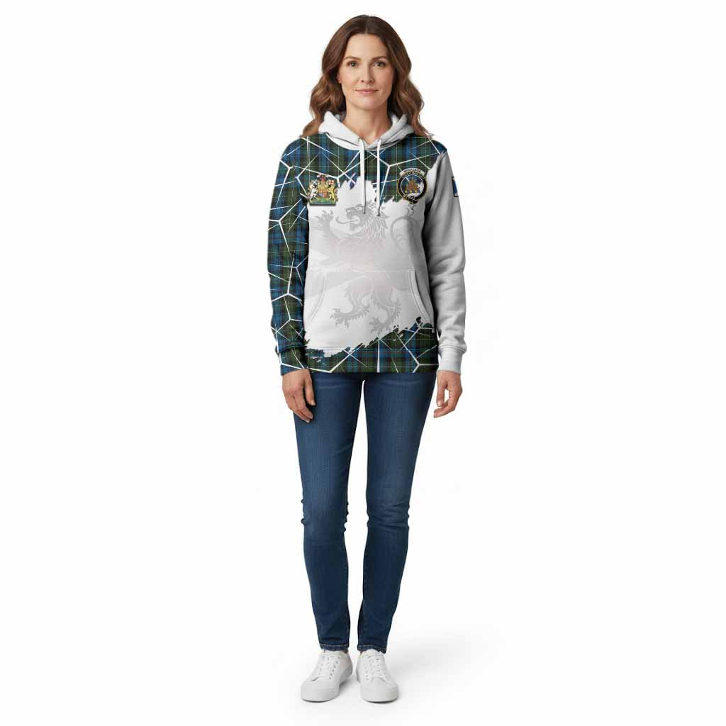 Mackenzie (Mckenzie) Tartan Cotton Hoodie with Family Crest and Lion Rampant Grunge Style