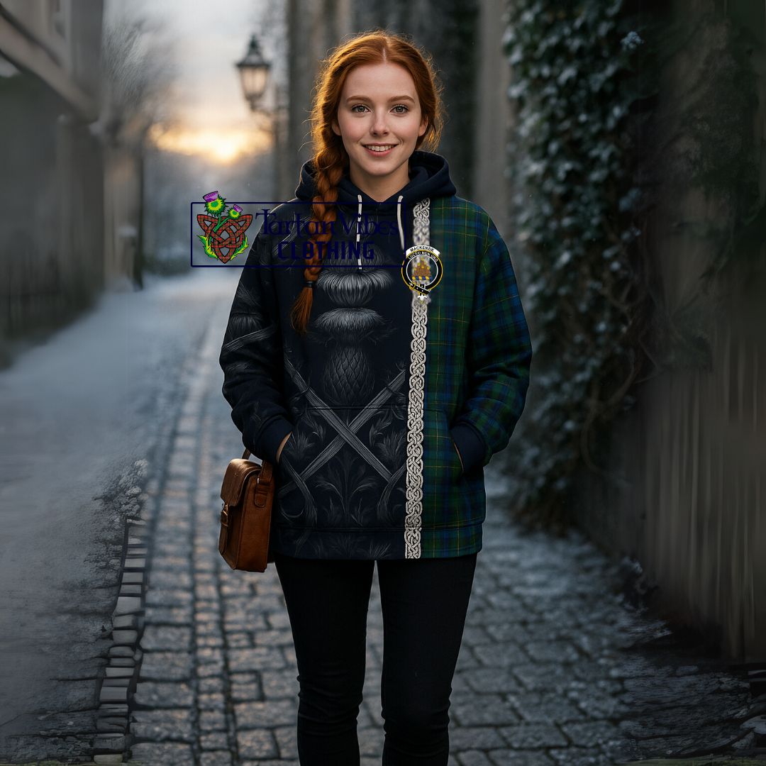 Mackenzie (McKenzie) Tartan Cotton Hoodie with Family Crest Cross Sword Thistle Celtic Vibes