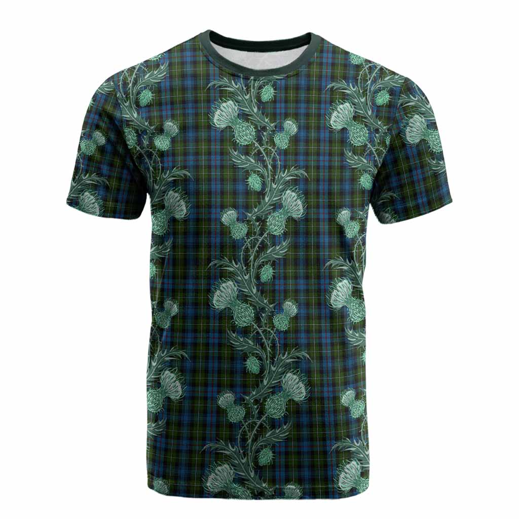 Mackenzie (Mckenzie) Tartan Cotton T-shirt Seamless Scottish Thistle Flowers