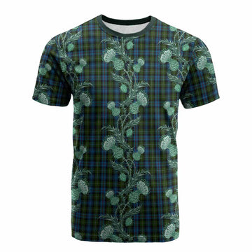 Mackenzie (Mckenzie) Tartan Cotton T-shirt Seamless Scottish Thistle Flowers