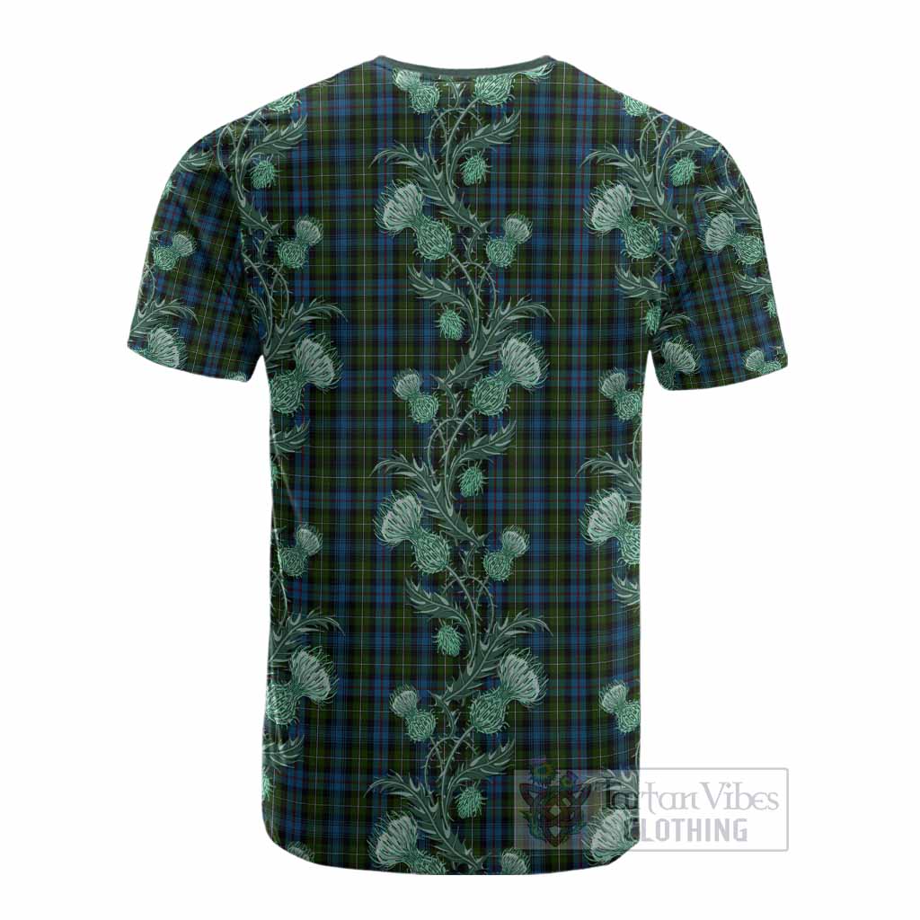 Mackenzie (Mckenzie) Tartan Cotton T-shirt Seamless Scottish Thistle Flowers