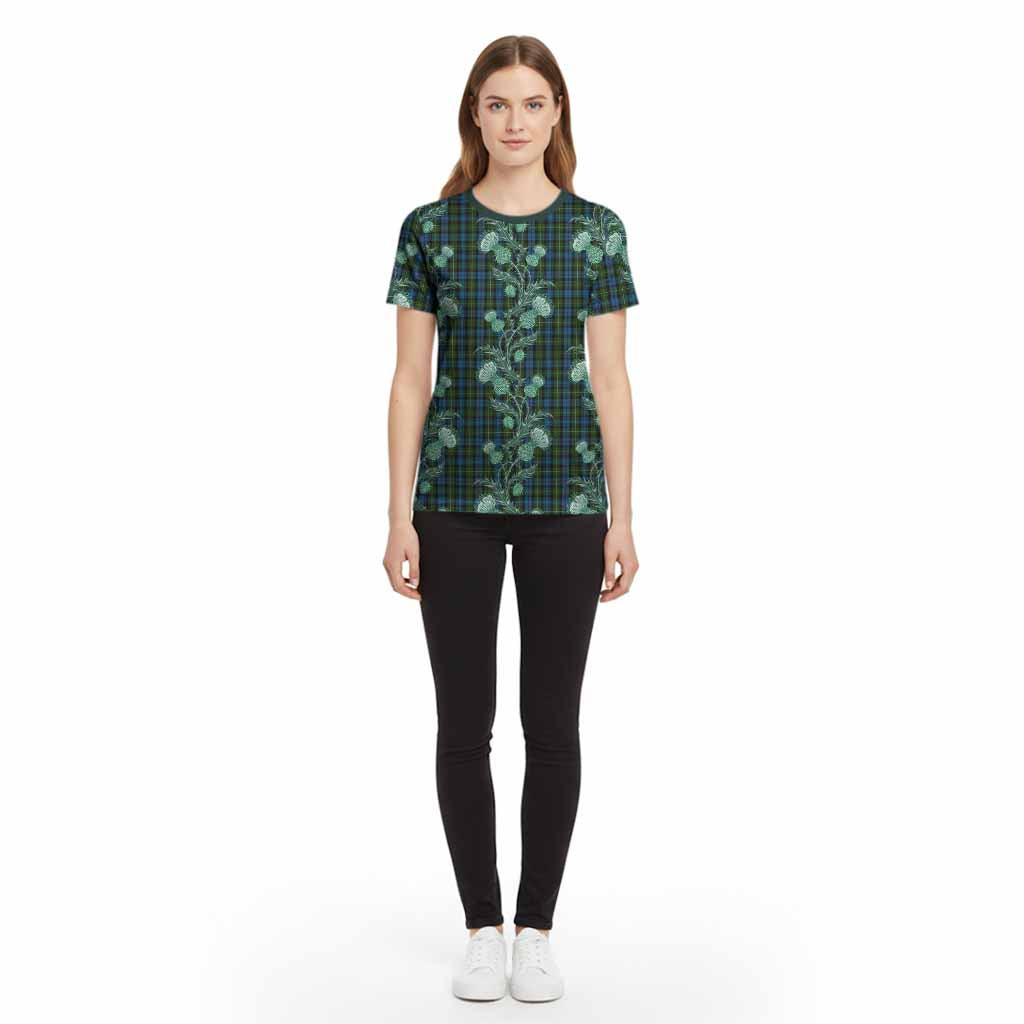 Mackenzie (Mckenzie) Tartan Cotton T-shirt Seamless Scottish Thistle Flowers