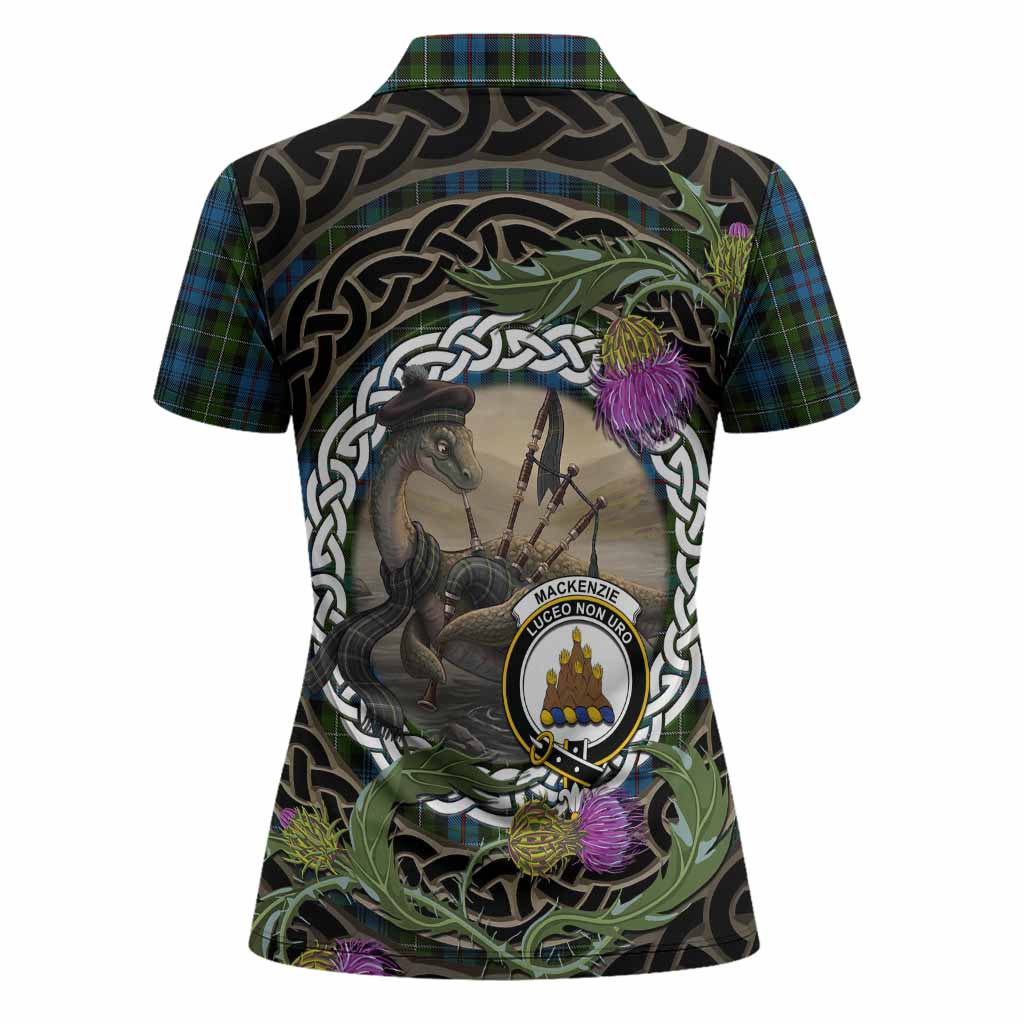 Mackenzie (Mckenzie) Tartan Crest Bagpipe Nessie Women Polo Shirt Scottish Loch Ness Monster Celtic Thistle