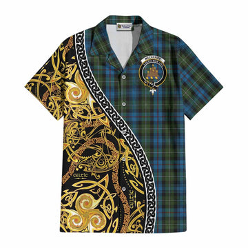 Mackenzie (Mckenzie) Tartan Crest Cotton Hawaiian Shirt Celtic Knot and Triple Trickle Spiral Symbols