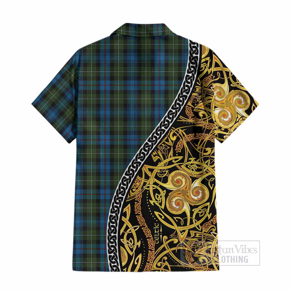 Mackenzie (Mckenzie) Tartan Crest Cotton Hawaiian Shirt Celtic Knot and Triple Trickle Spiral Symbols
