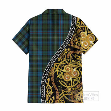 Mackenzie (Mckenzie) Tartan Crest Cotton Hawaiian Shirt Celtic Knot and Triple Trickle Spiral Symbols