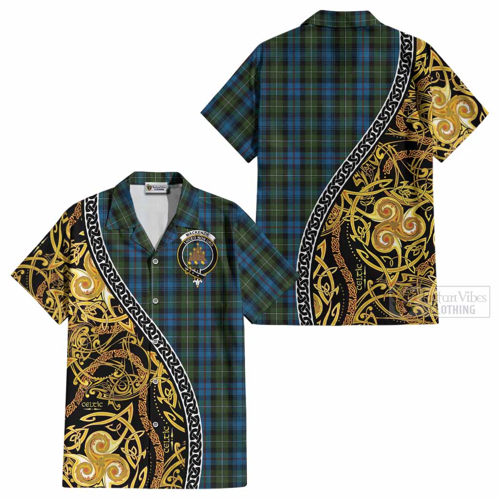 Mackenzie (Mckenzie) Tartan Crest Cotton Hawaiian Shirt Celtic Knot and Triple Trickle Spiral Symbols