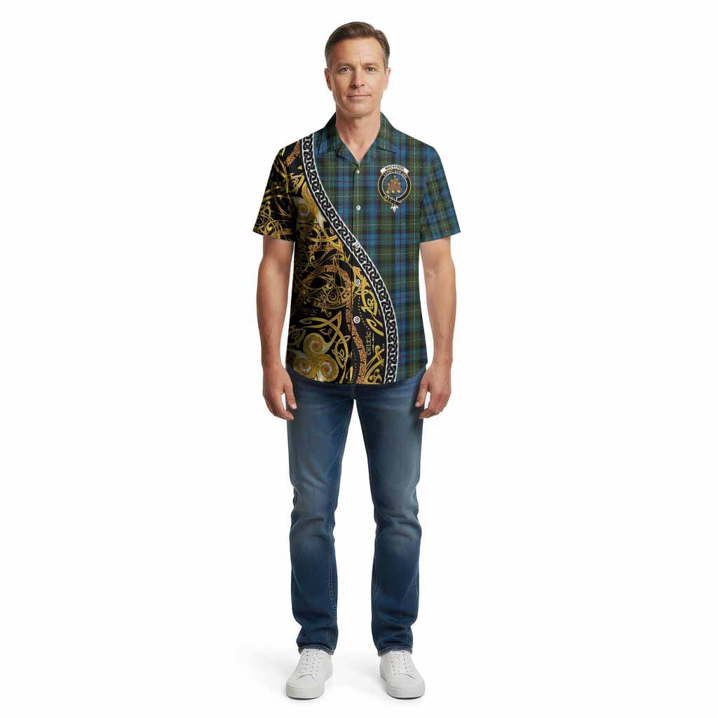 Mackenzie (Mckenzie) Tartan Crest Cotton Hawaiian Shirt Celtic Knot and Triple Trickle Spiral Symbols
