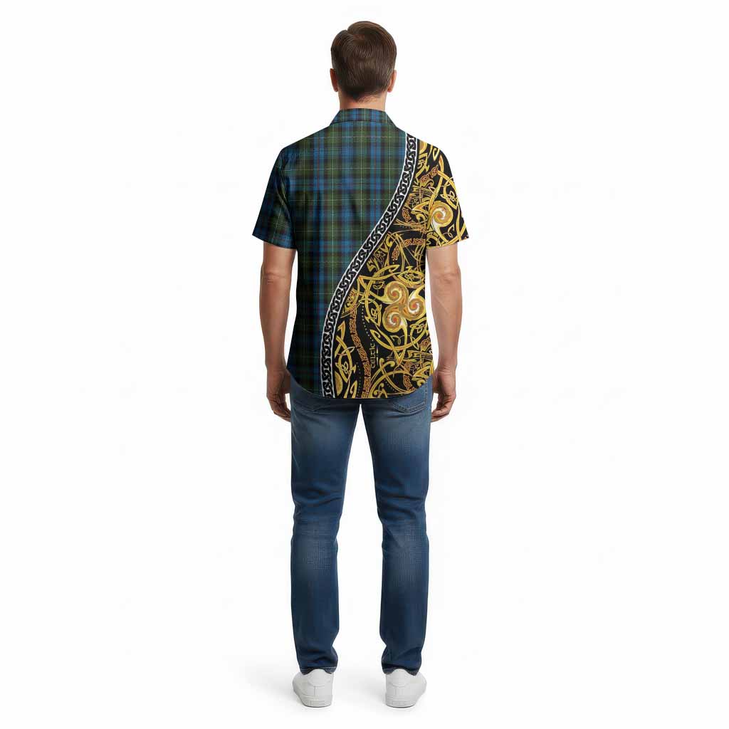 Mackenzie (Mckenzie) Tartan Crest Cotton Hawaiian Shirt Celtic Knot and Triple Trickle Spiral Symbols