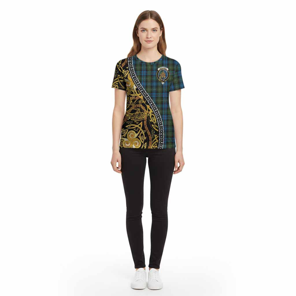 Mackenzie (Mckenzie) Tartan Crest Cotton T-shirt Celtic Knot and Triple Trickle Spiral Symbols