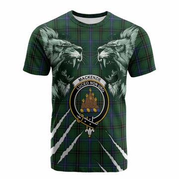 Mackenzie (Mckenzie) Tartan Crest Cotton T-shirt Ferocious Lion Style