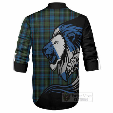 Mackenzie (Mckenzie) Tartan Crest Ghillie Shirt Scottish Golden Lions Wave Flow