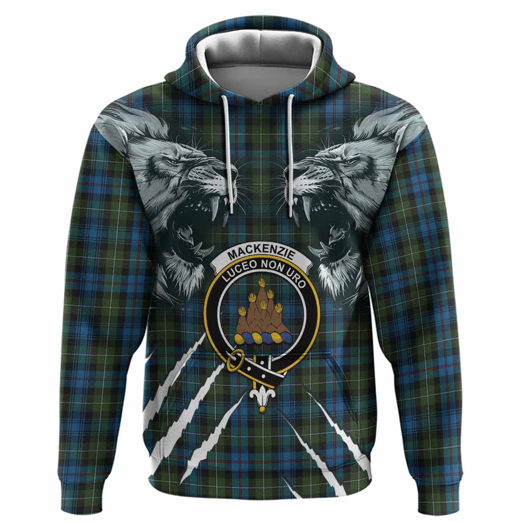 Mackenzie (Mckenzie) Tartan Crest Hoodie Ferocious Lion Style