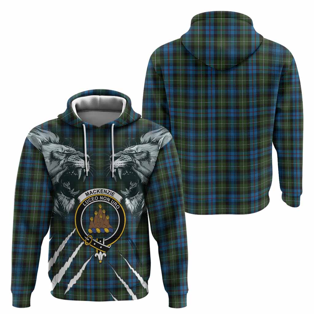 Mackenzie (Mckenzie) Tartan Crest Hoodie Ferocious Lion Style