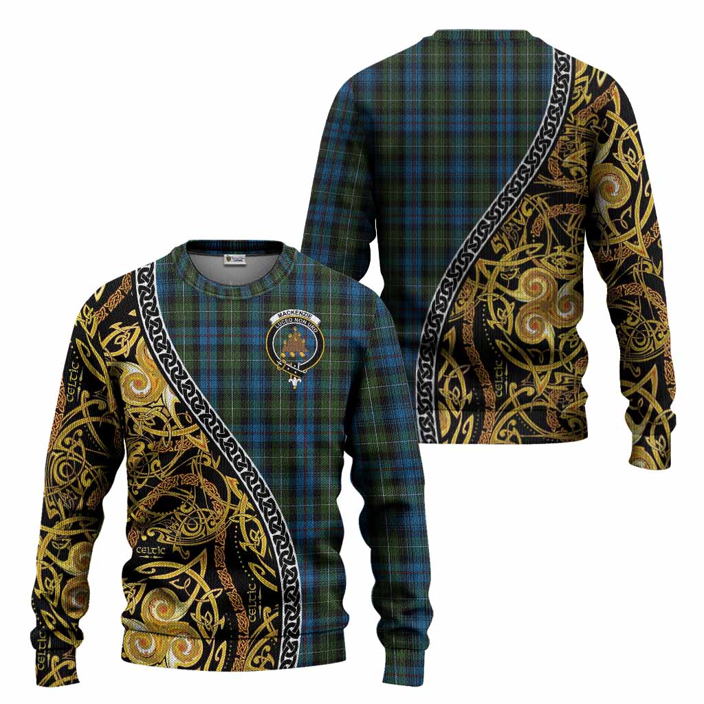 Mackenzie (Mckenzie) Tartan Crest Knitted Sweater Celtic Knot and Triple Trickle Spiral Symbols