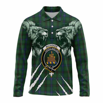 Mackenzie (Mckenzie) Tartan Crest Long Sleeve Polo Shirt Ferocious Lion Style