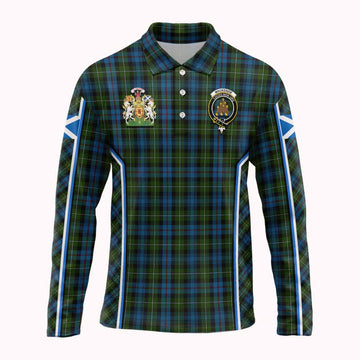 Mackenzie (Mckenzie) Tartan Crest Long Sleeve Polo Shirt Scotland Coat of Arm Flag Style