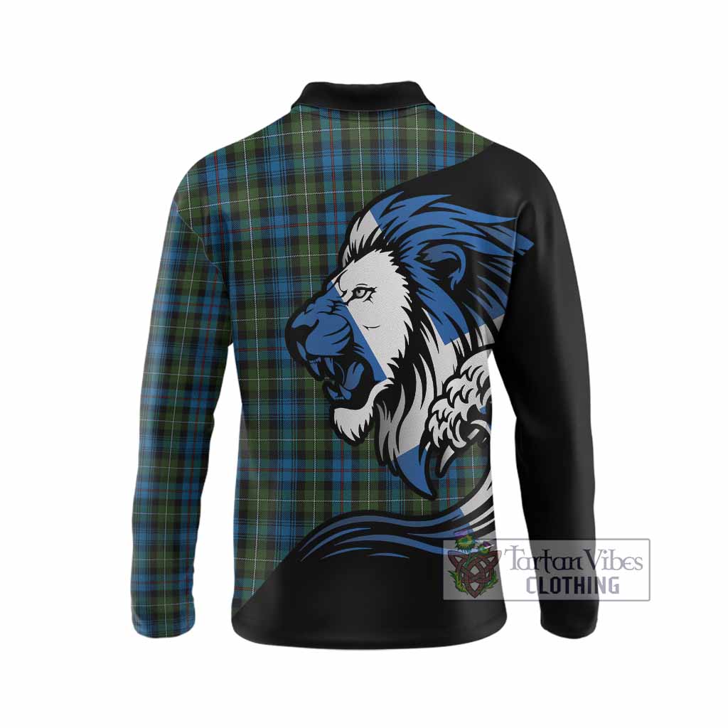 Mackenzie (Mckenzie) Tartan Crest Long Sleeve Polo Shirt Scottish Golden Lions Wave Flow
