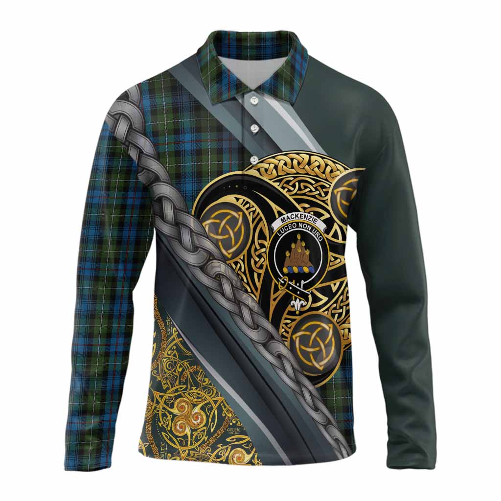 Mackenzie (Mckenzie) Tartan Crest Long Sleeve Polo Shirt Scottish Triskele Celtic