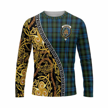 Mackenzie (Mckenzie) Tartan Crest Long Sleeve T-Shirt Celtic Knot and Triple Trickle Spiral Symbols