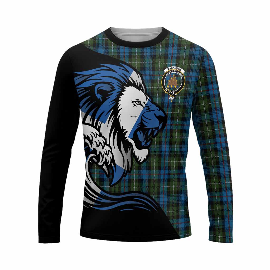 Mackenzie (Mckenzie) Tartan Crest Long Sleeve T-Shirt Scottish Golden Lions Wave Flow