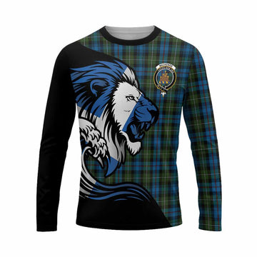 Mackenzie (Mckenzie) Tartan Crest Long Sleeve T-Shirt Scottish Golden Lions Wave Flow