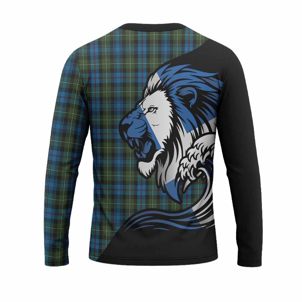 Mackenzie (Mckenzie) Tartan Crest Long Sleeve T-Shirt Scottish Golden Lions Wave Flow