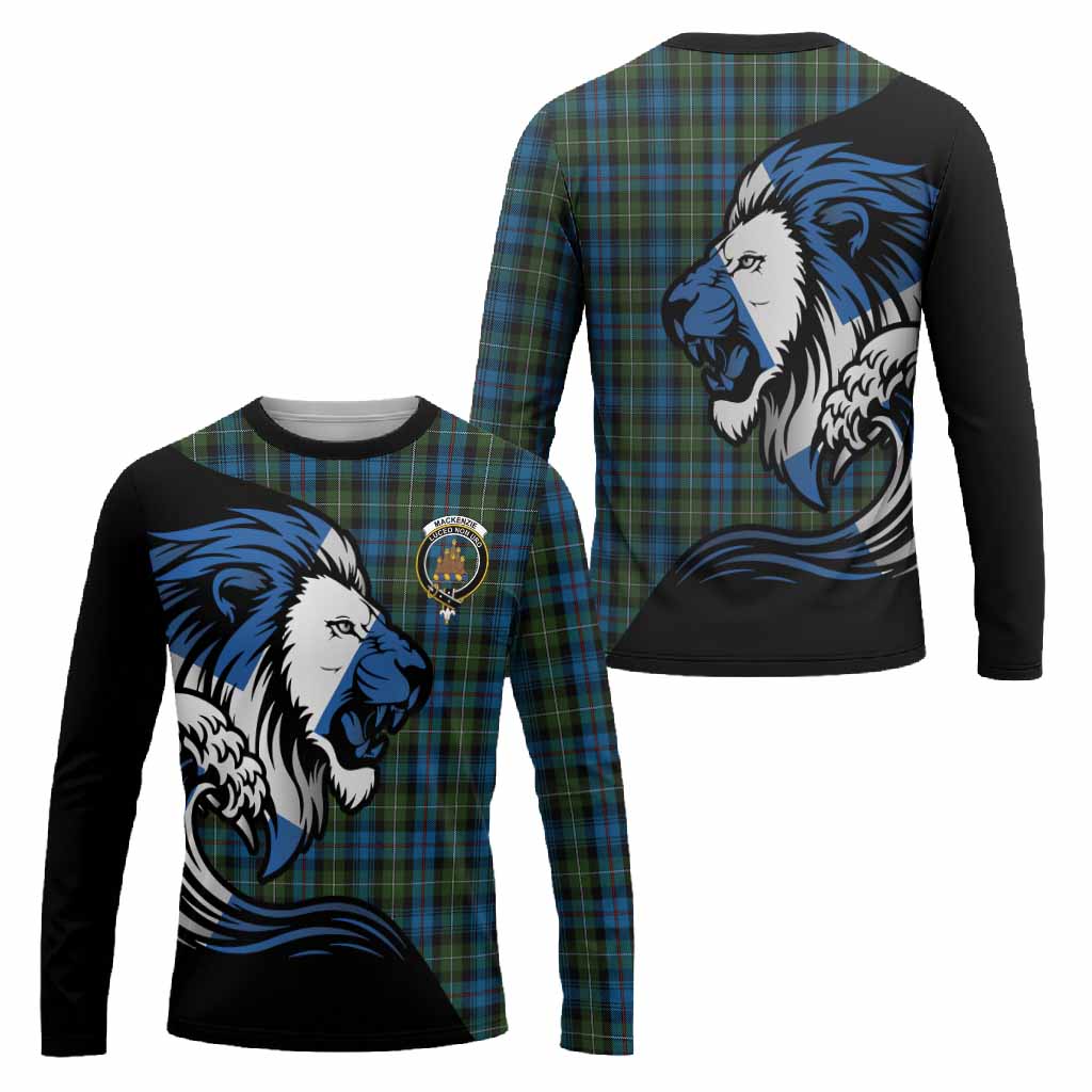Mackenzie (Mckenzie) Tartan Crest Long Sleeve T-Shirt Scottish Golden Lions Wave Flow