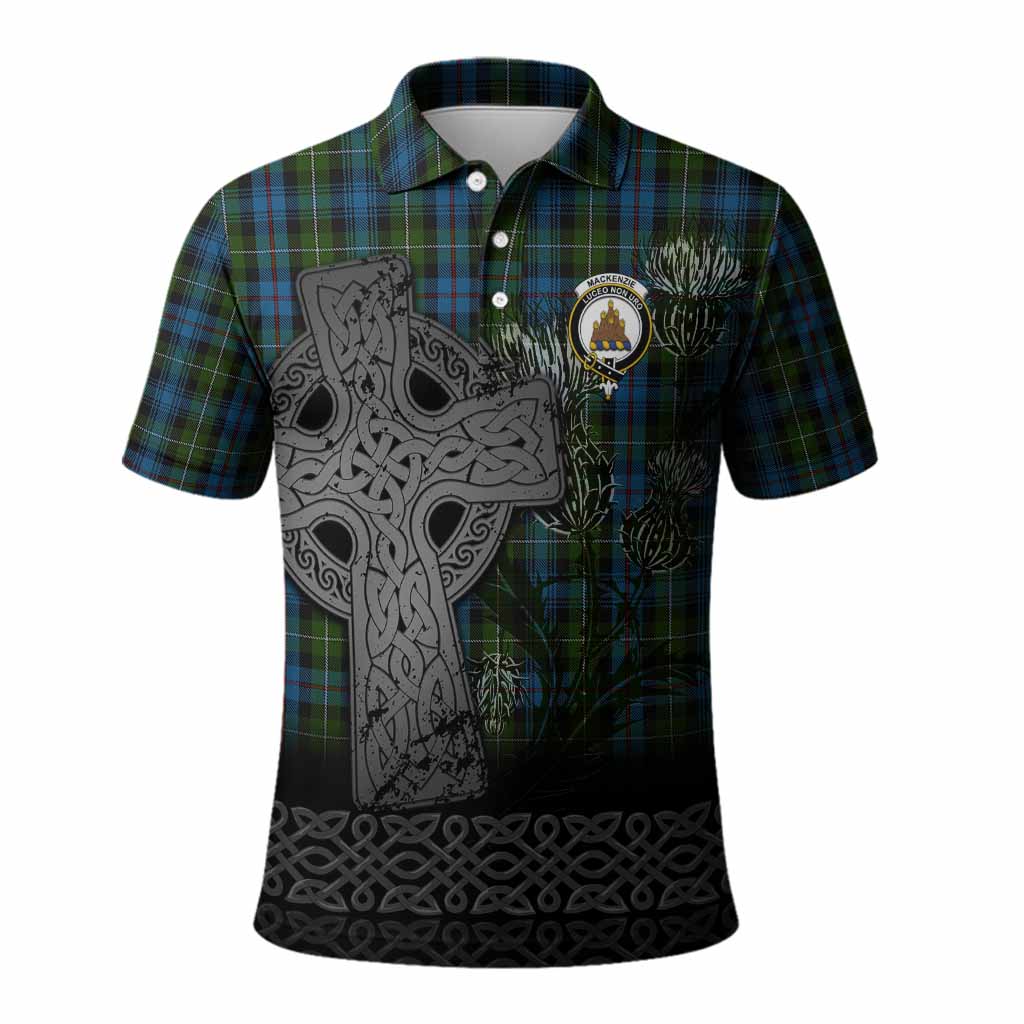 Mackenzie (Mckenzie) Tartan Crest Polo Shirt Grunge Celtic Cross Scottish Thistle