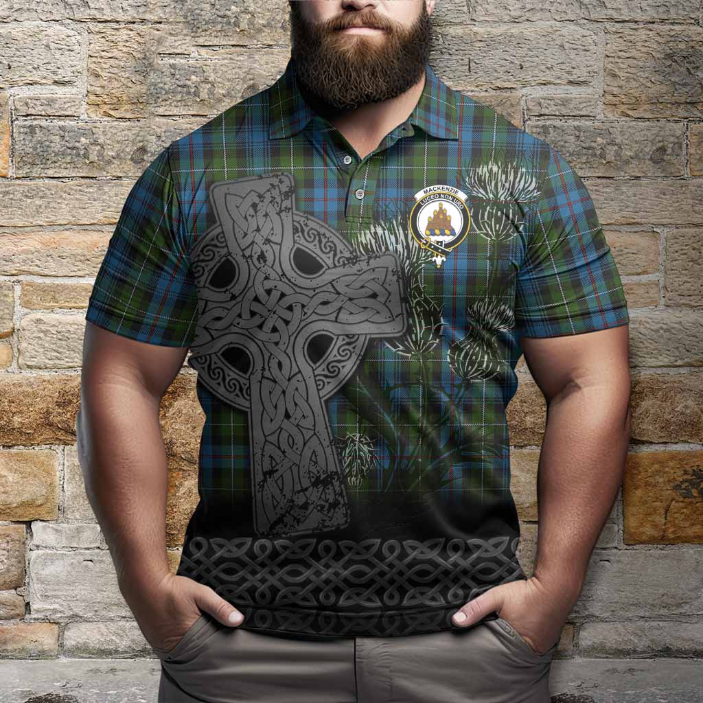 Mackenzie (Mckenzie) Tartan Crest Polo Shirt Grunge Celtic Cross Scottish Thistle