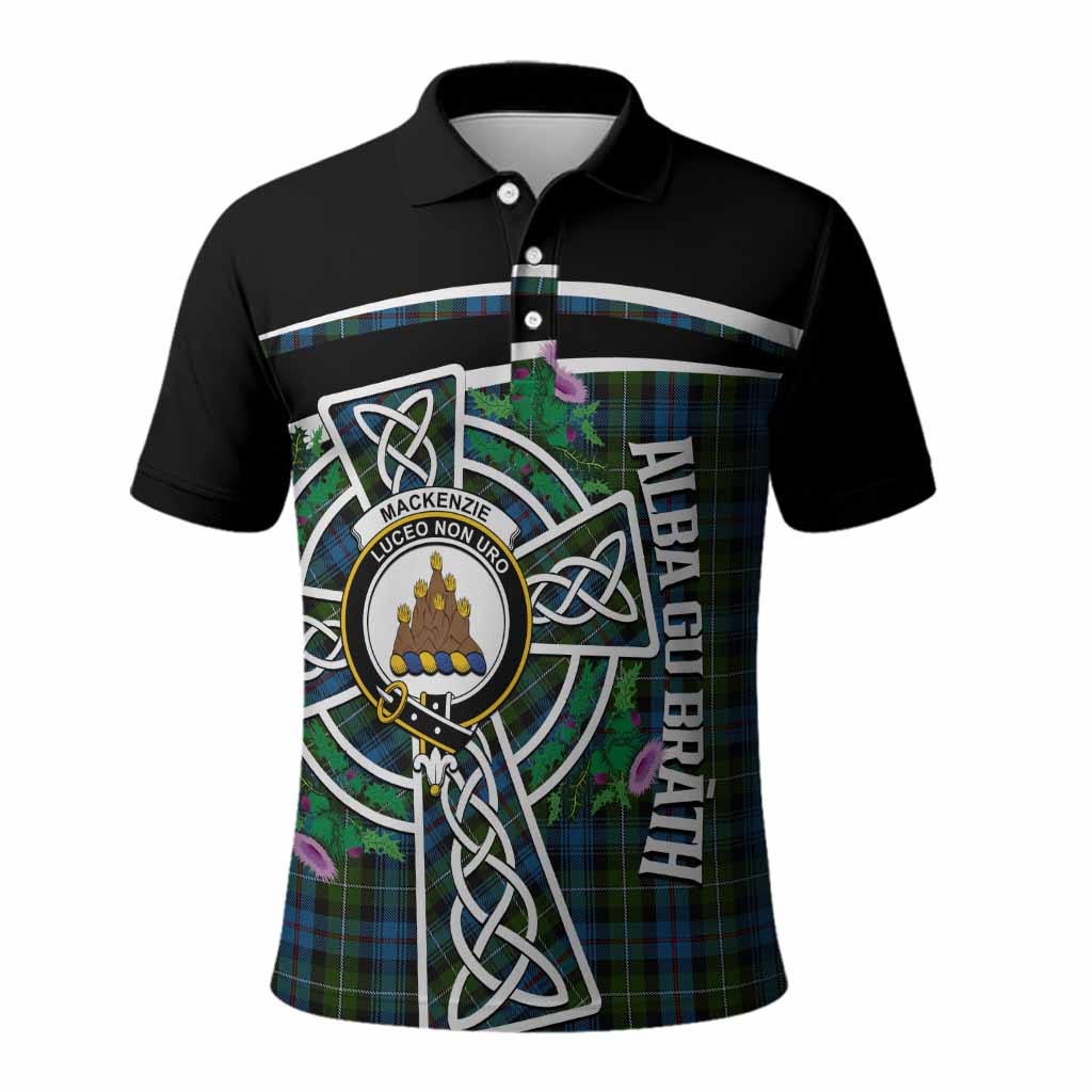 Mackenzie (Mckenzie) Tartan Crest Polo Shirt Scottish Thistle Celtic Cross Alba Gu Brath