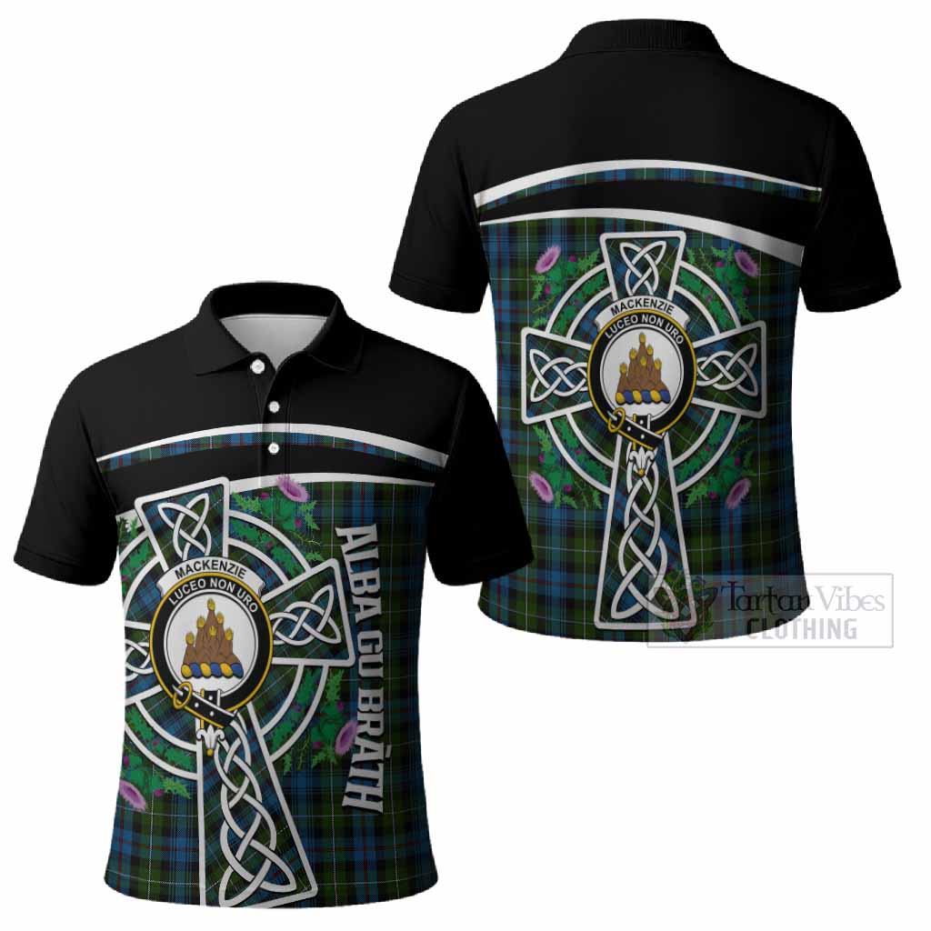 Mackenzie (Mckenzie) Tartan Crest Polo Shirt Scottish Thistle Celtic Cross Alba Gu Brath