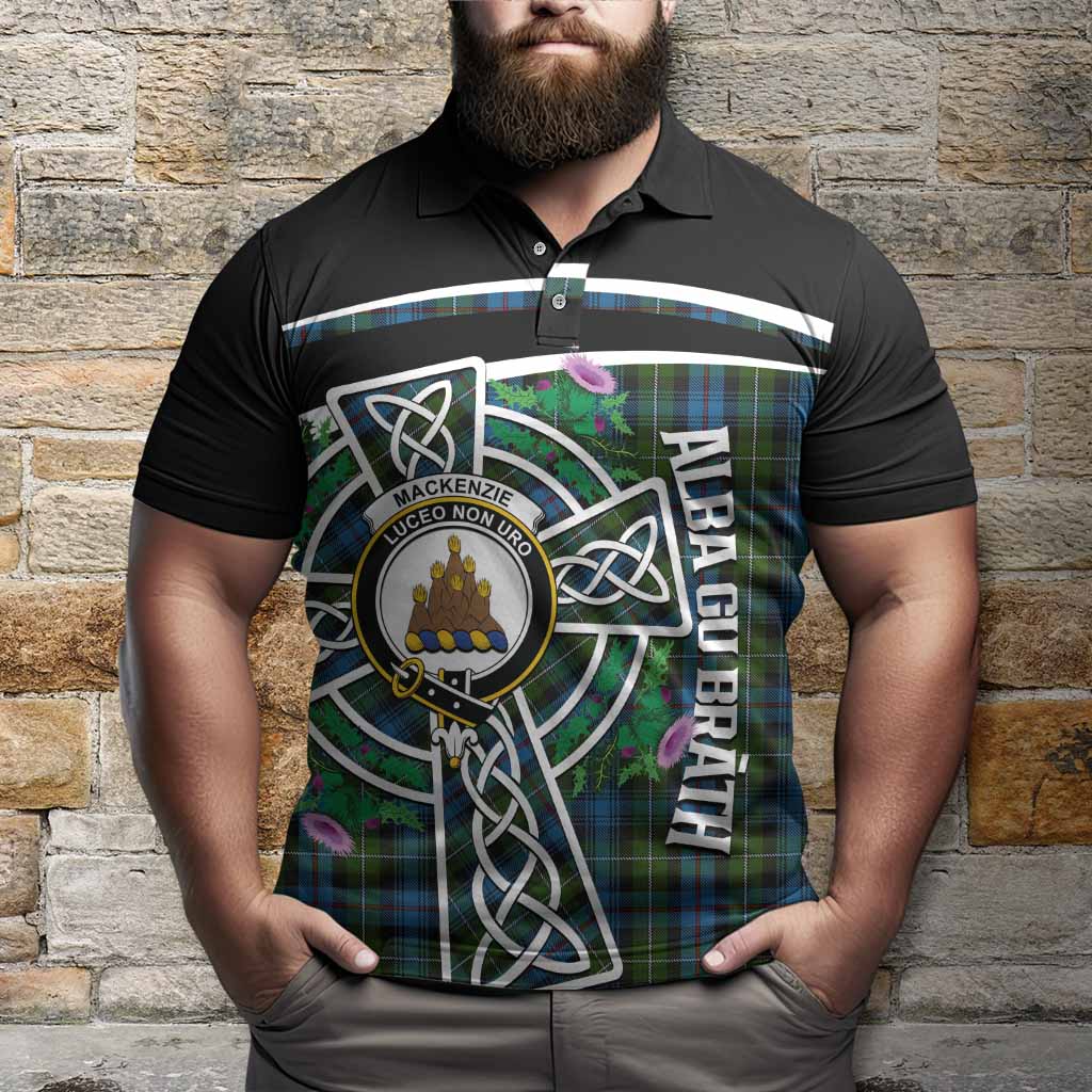 Mackenzie (Mckenzie) Tartan Crest Polo Shirt Scottish Thistle Celtic Cross Alba Gu Brath