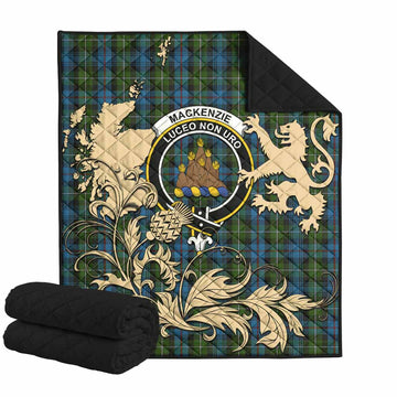 Mackenzie (Mckenzie) Tartan Crest Premium Quilt with Scottish Iconic Symbols 