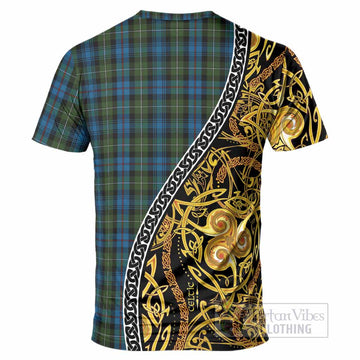 Mackenzie (Mckenzie) Tartan Crest T-Shirt Celtic Knot and Triple Trickle Spiral Symbols