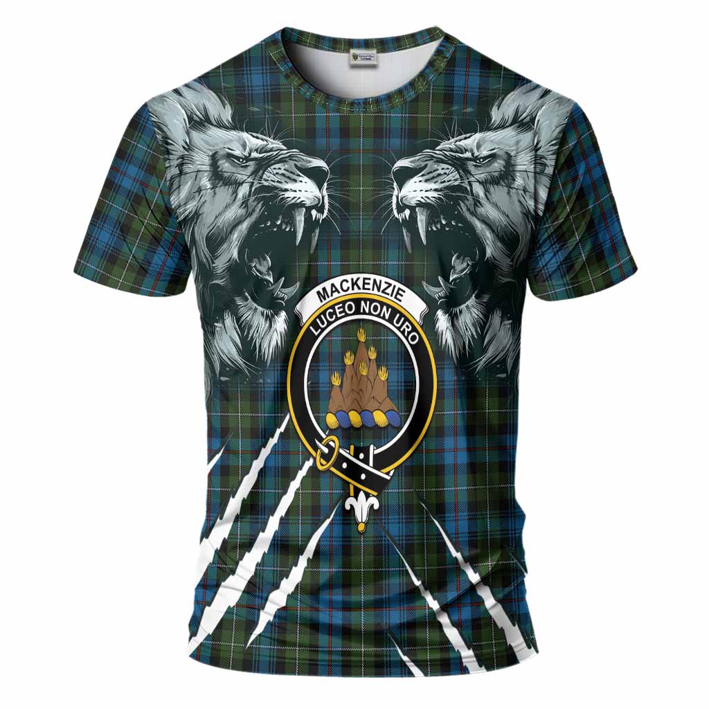 Mackenzie (Mckenzie) Tartan Crest T-Shirt Ferocious Lion Style