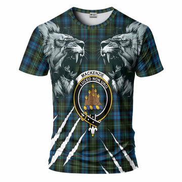 Mackenzie (Mckenzie) Tartan Crest T-Shirt Ferocious Lion Style