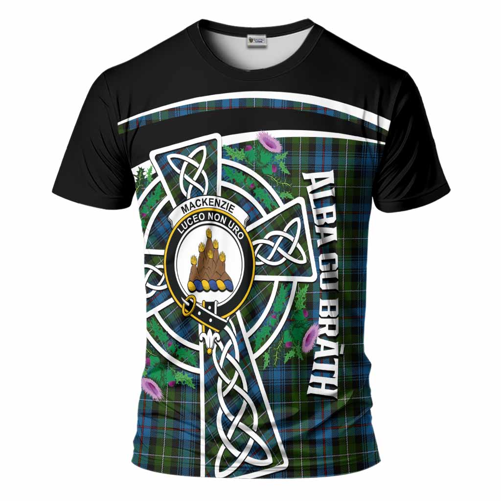 Mackenzie (Mckenzie) Tartan Crest T-Shirt Scottish Thistle Celtic Cross Alba Gu Brath