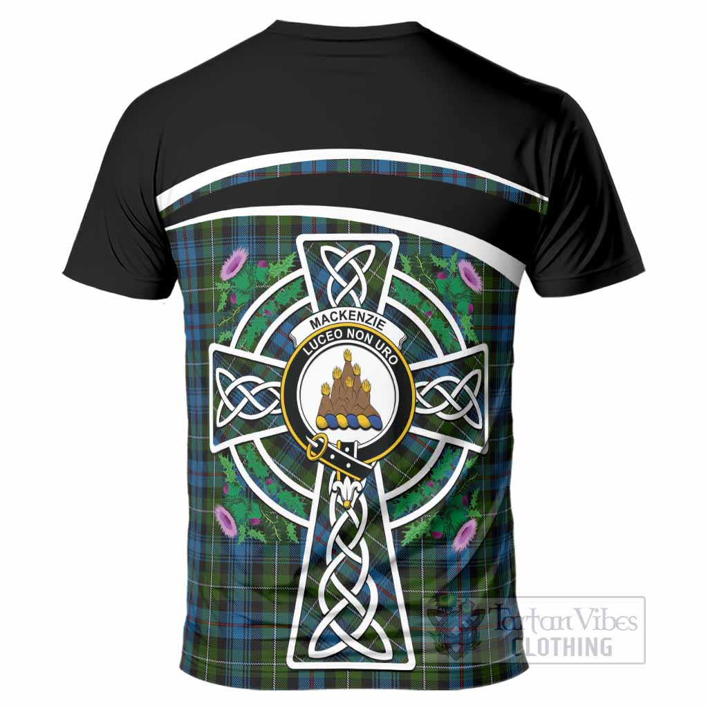 Mackenzie (Mckenzie) Tartan Crest T-Shirt Scottish Thistle Celtic Cross Alba Gu Brath