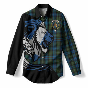 Mackenzie (Mckenzie) Tartan Crest Women Casual Shirt Scottish Golden Lions Wave Flow