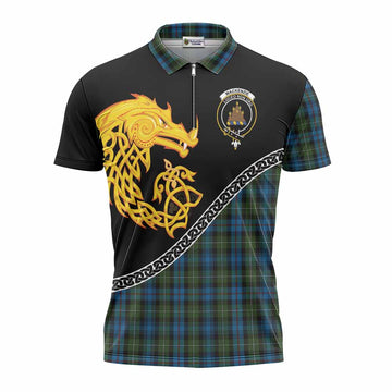 Mackenzie (Mckenzie) Tartan Crest Zipper Polo Shirt Legendary Dragon Knot Half Style