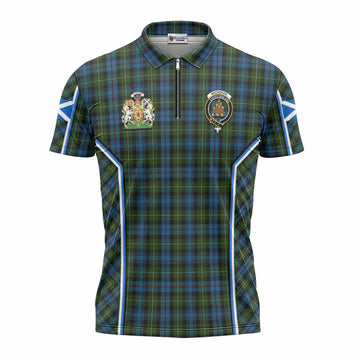 Mackenzie (Mckenzie) Tartan Crest Zipper Polo Shirt Scotland Coat of Arm Flag Style