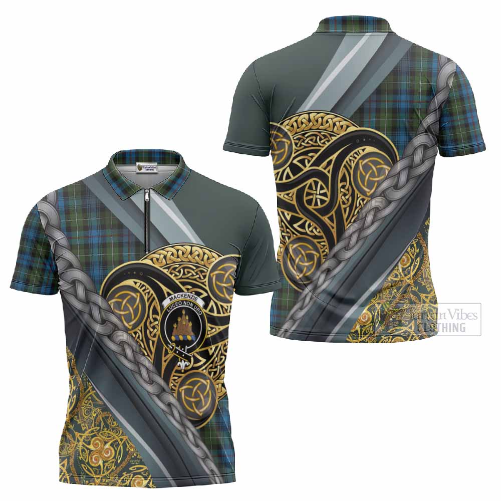Mackenzie (Mckenzie) Tartan Crest Zipper Polo Shirt Scottish Triskele Celtic