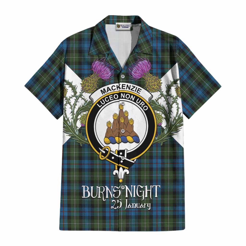 Mackenzie (Mckenzie) Tartan Family Crest Cotton Hawaiian Shirt Scottish Burns Night Thistle Floral