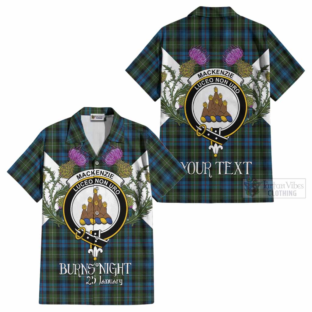 Mackenzie (Mckenzie) Tartan Family Crest Cotton Hawaiian Shirt Scottish Burns Night Thistle Floral