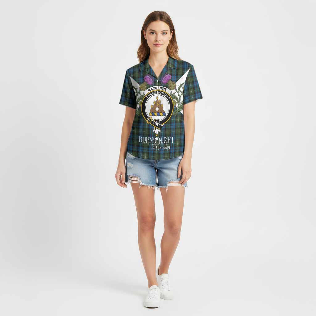 Mackenzie (Mckenzie) Tartan Family Crest Cotton Hawaiian Shirt Scottish Burns Night Thistle Floral