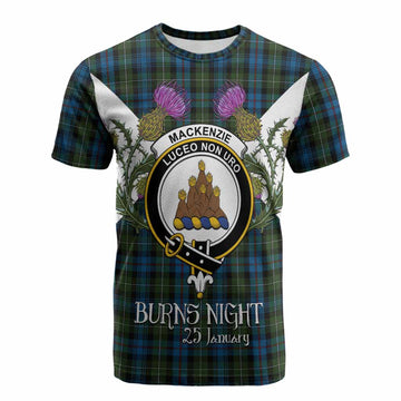 Mackenzie (Mckenzie) Tartan Family Crest Cotton T-shirt Scottish Burns Night Thistle Floral