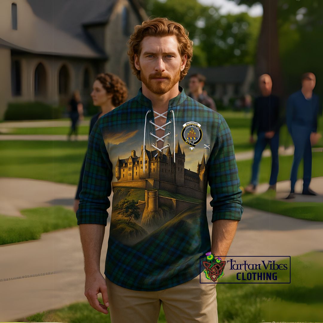 Mackenzie (Mckenzie) Tartan Family Crest Ghillie Kilt Shirt with Scottish Ancient Castle Style